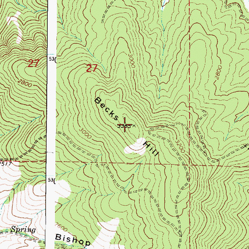 Topographic Map of Becks Hill, WA