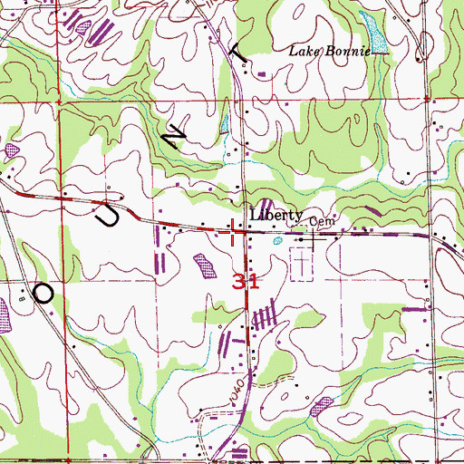 Topographic Map of Liberty, AL