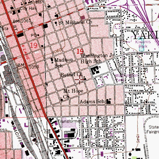 Topographic Map of Bethel Church, WA