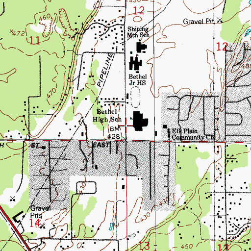 Topographic Map of Bethel High School, WA