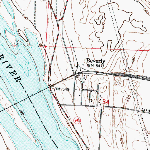 Topographic Map of Beverly, WA