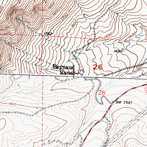 Topographic Map of Beynaud Ranch, WA