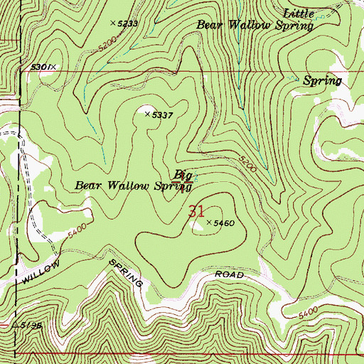 Topographic Map of Big Bear Wallow Spring, WA