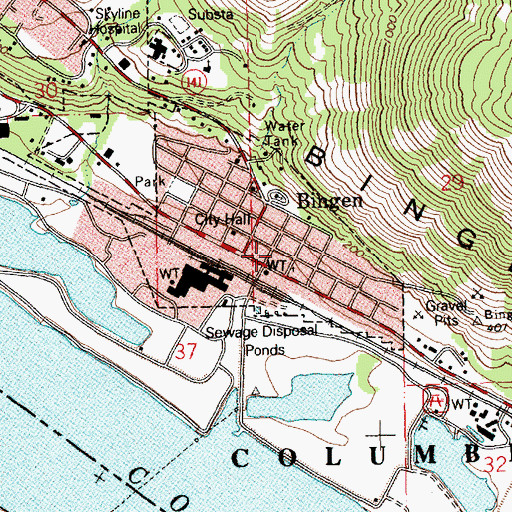 Topographic Map of Bingen, WA