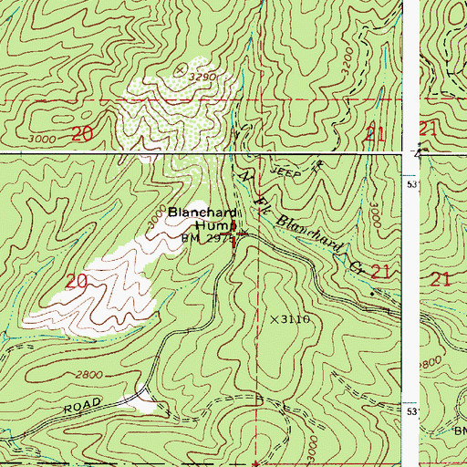 Topographic Map of Blanchard Hump, WA