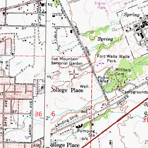 Topographic Map of Blue Mountain Memorial Gardens, WA