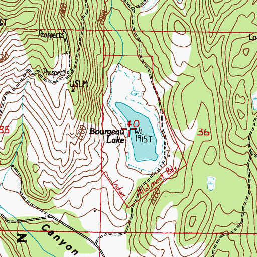 Topographic Map of Bourgeau Lake, WA