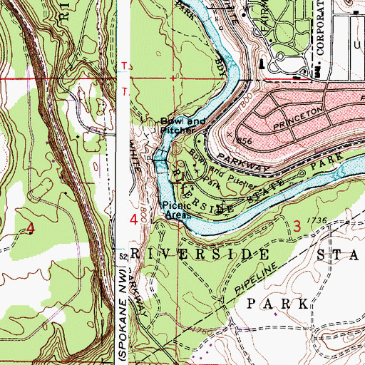 Topographic Map of Bowl and Pitcher Park, WA