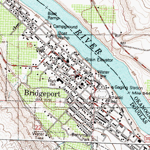 Topographic Map of Bridgeport, WA