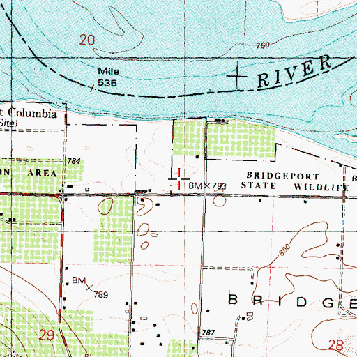 Topographic Map of Bridgeport Grange, WA