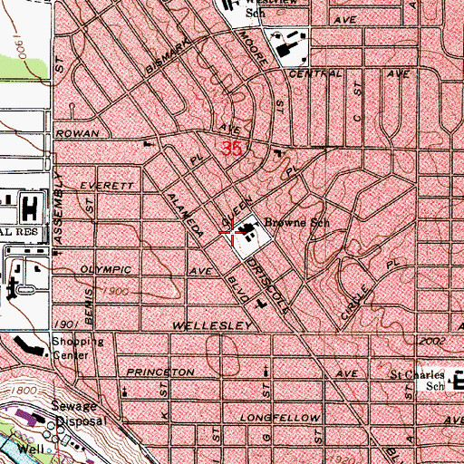 Topographic Map of Browns School, WA