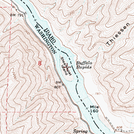 Topographic Map of Buffalo Rapids, ID