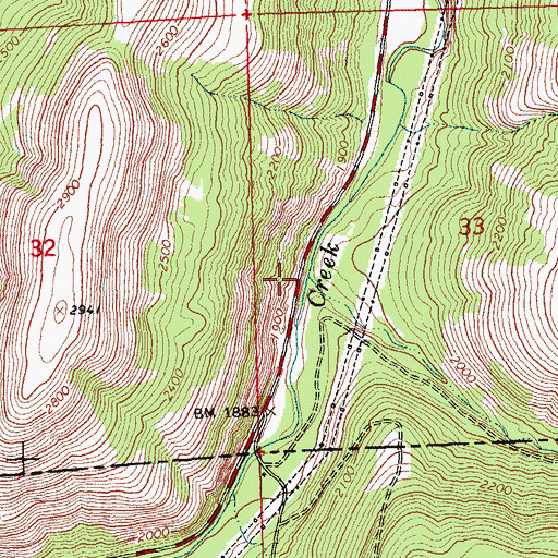 Topographic Map of Bull Creek, WA