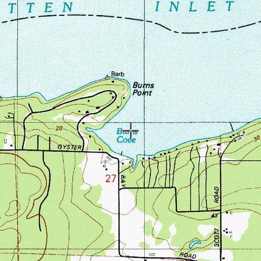 Topographic Map of Burns Cove, WA