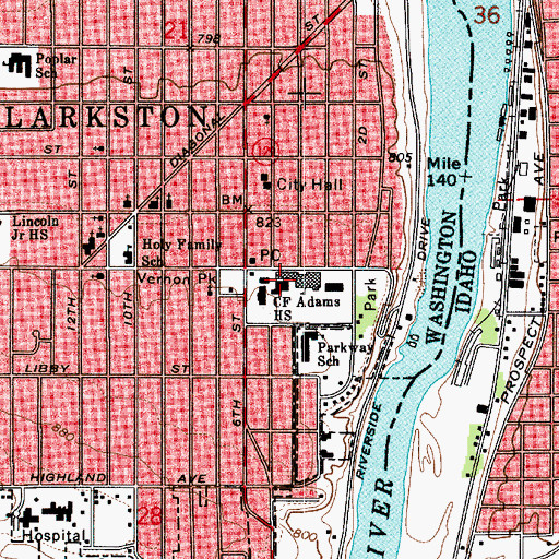 Topographic Map of Charles Francis Adams High School, WA