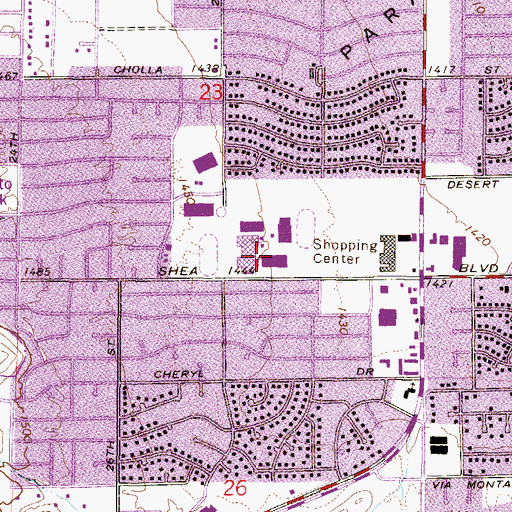 Topographic Map of Shadow Mountain High School, AZ