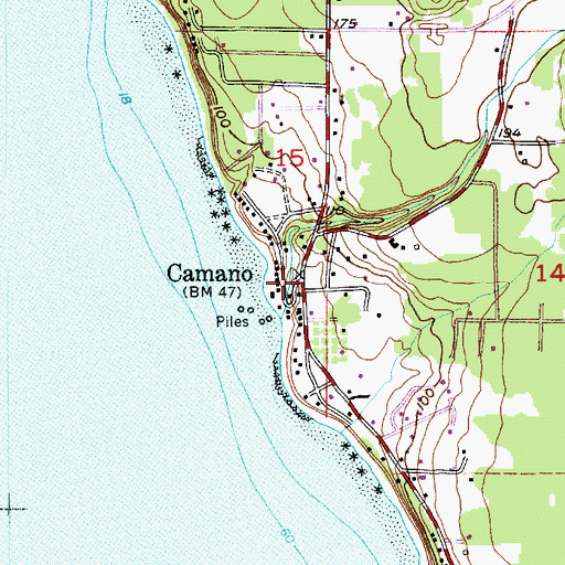Topographic Map of Camano, WA