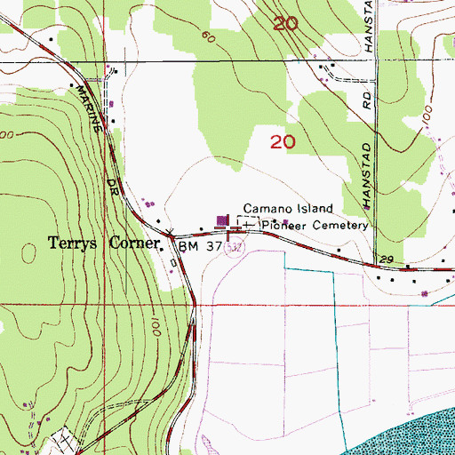 Topographic Map of Camano Pioneer Cemetery, WA