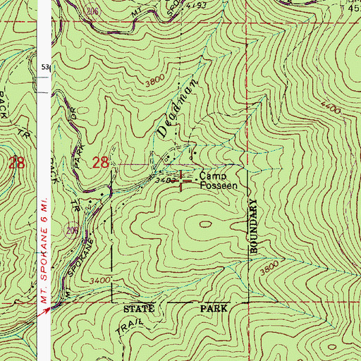Topographic Map of Camp Fosseen, WA