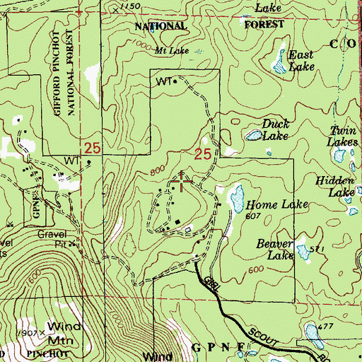 Topographic Map of Camp Wind Mountain, WA