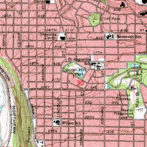 Topographic Map of Cannon Hill Park, WA