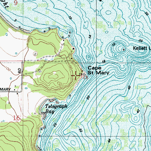 Topographic Map of Cape Saint Mary, WA
