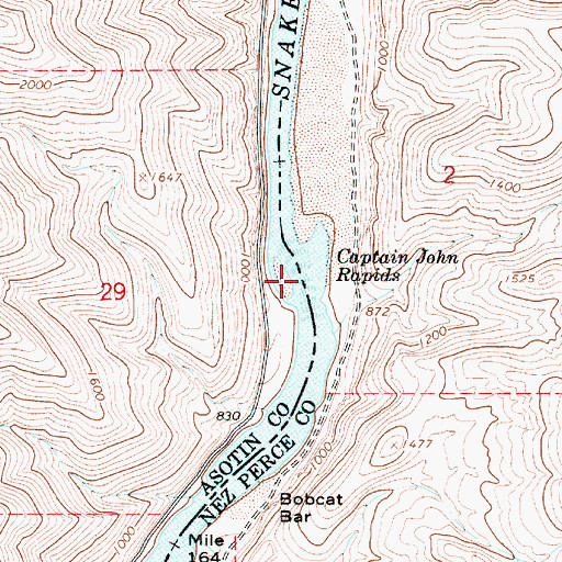 Topographic Map of Captain John Rapids, ID