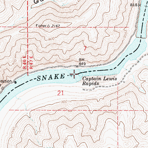 Topographic Map of Captain Lewis Rapids, WA