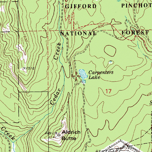 Topographic Map of Carpenters Lake, WA