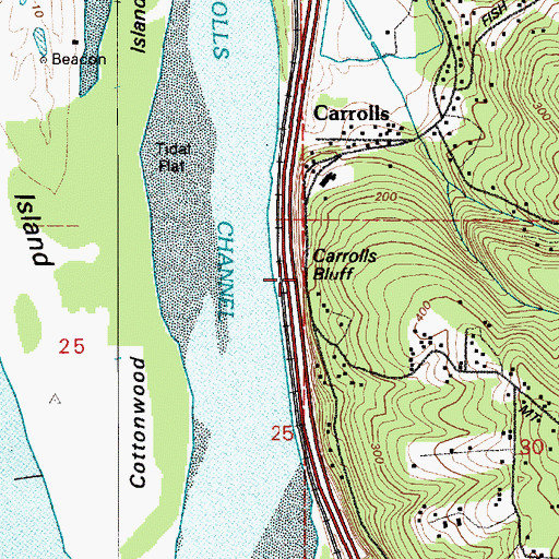 Topographic Map of Carrolls Bluff, WA