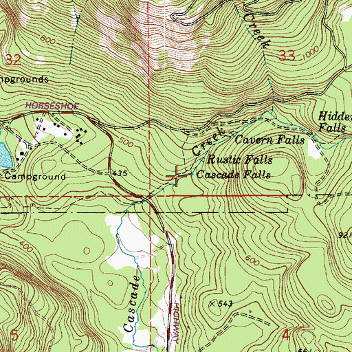 Topographic Map of Cascade Falls, WA