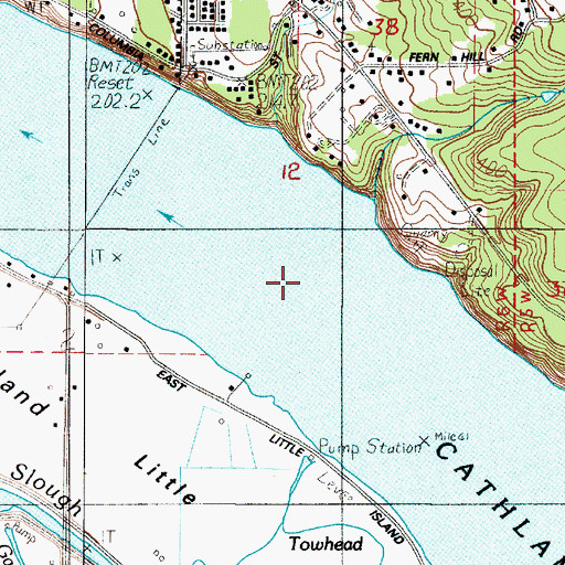 Topographic Map of Cathlamet Channel, WA