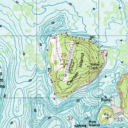 Topographic Map of Center Island, WA