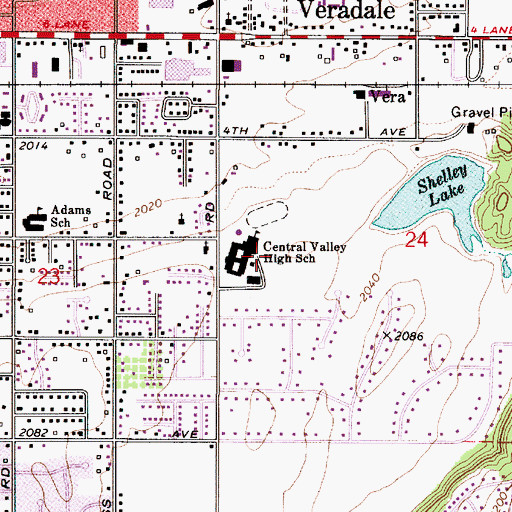 Topographic Map of Central Valley High School, WA