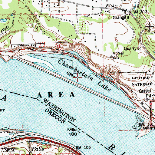Topographic Map of Chamberlain Lake, WA