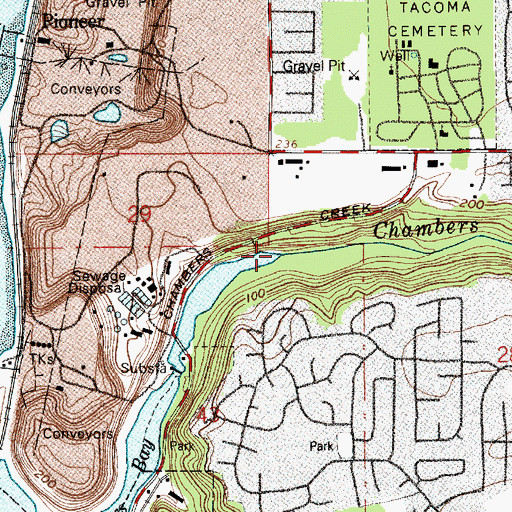 Topographic Map of Chambers Creek, WA