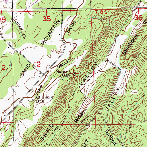 Topographic Map of Morgan Gap, AL