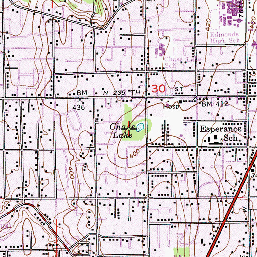 Topographic Map of Chase Lake, WA