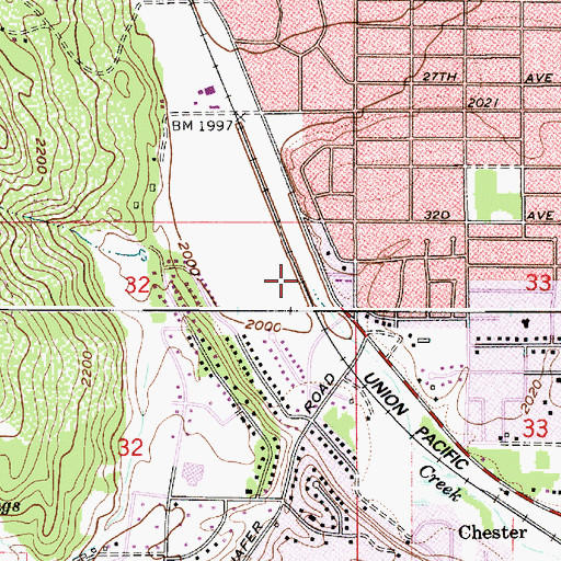 Topographic Map of Chester Creek, WA