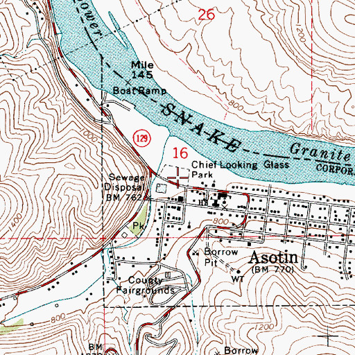 Topographic Map of Chief Looking Glass Park, WA