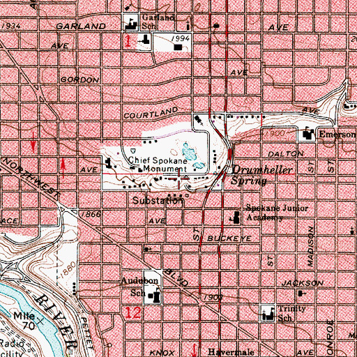 Topographic Map of Chief Spokane Monument, WA