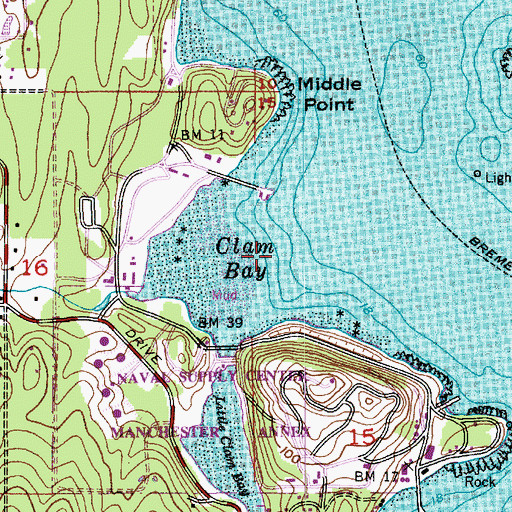 Topographic Map of Clam Bay, WA