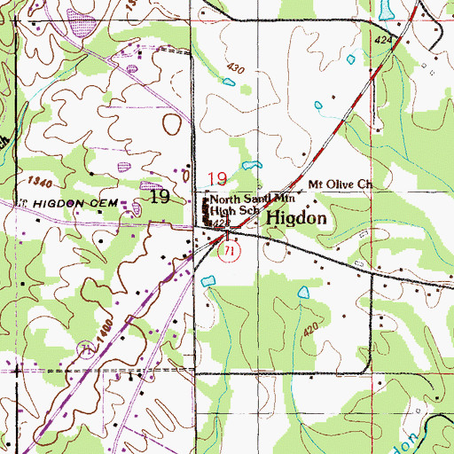 Topographic Map of Mount Olive, AL