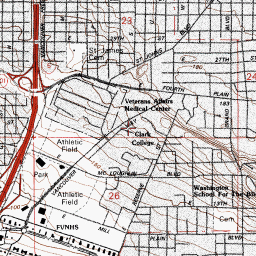 Topographic Map of Clark College Main Campus, WA