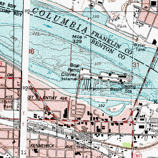 Topographic Map of Clover Island, WA