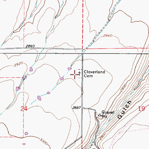 Topographic Map of Cloverland Cemetery, WA