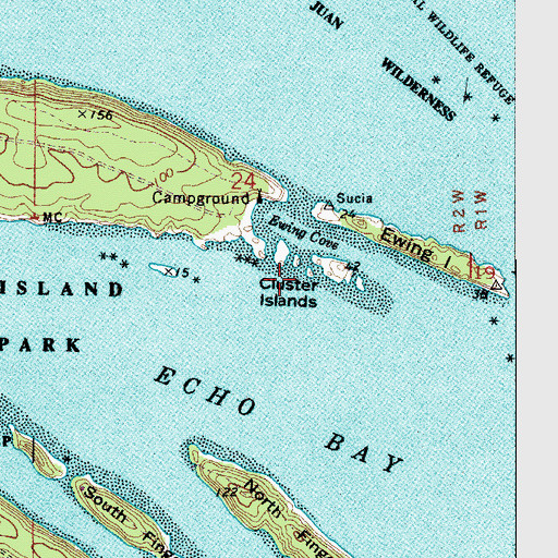 Topographic Map of Cluster Islands, WA