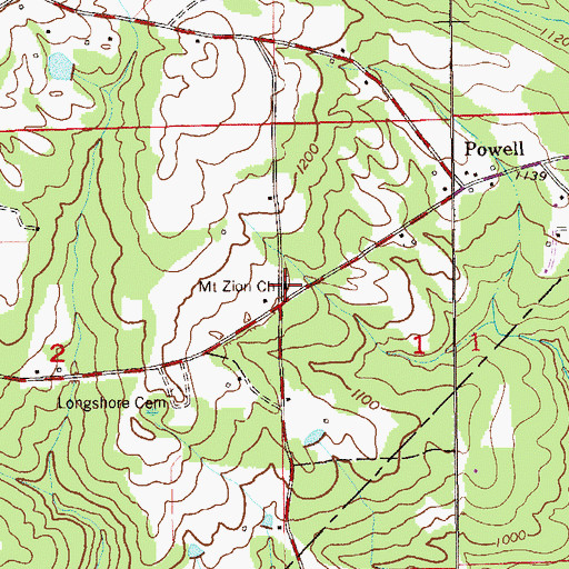 Topographic Map of Mount Zion Church, AL