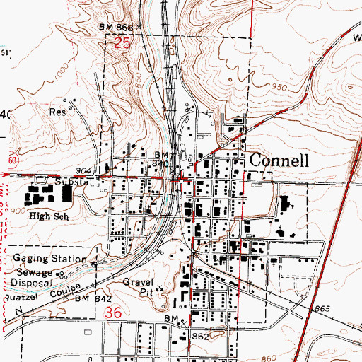 Topographic Map of Connell, WA