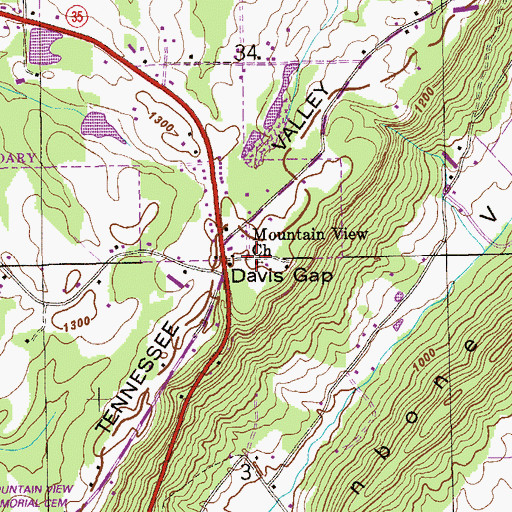 Topographic Map of Mountain View Church, AL